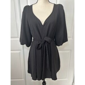 Colletta Co Op Black V Neck Belted‎ Puff 3/4 Sleeve Romper Boutique Size Large